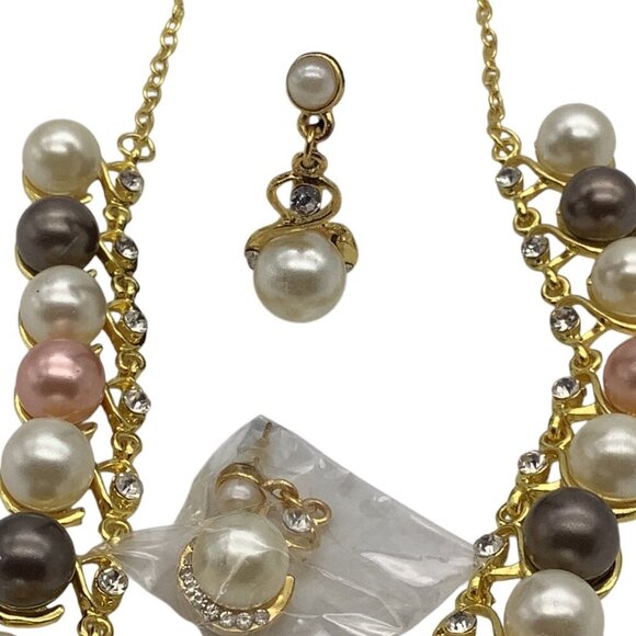 Costume Jewelry Necklace & Drop Earrings Set With Multicolor Faux Pearl Accents - Picture 13 of 14